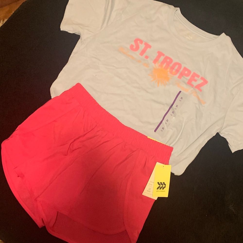 St. Tropez Graphic Tee and Pink Shorts Set Kids XL 14 Spring Summer Break